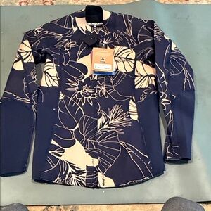 Patagonia Floral Navy and Cream Long-Sleeve Swim Top